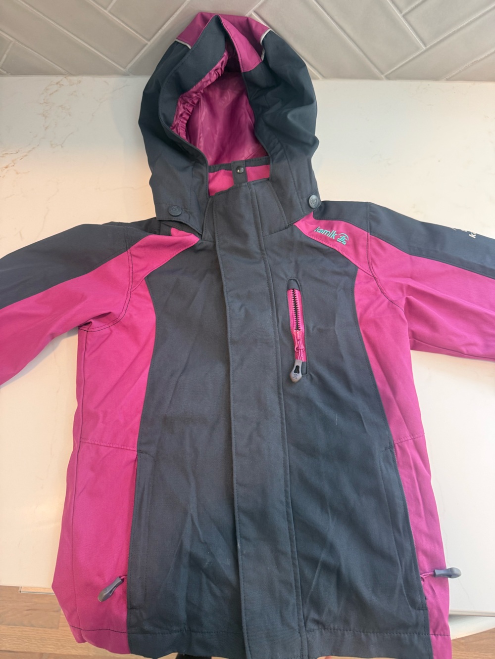 Unbranded Kids Waterproof Hooded Jacket - Pink & Gray. Girls size 6
